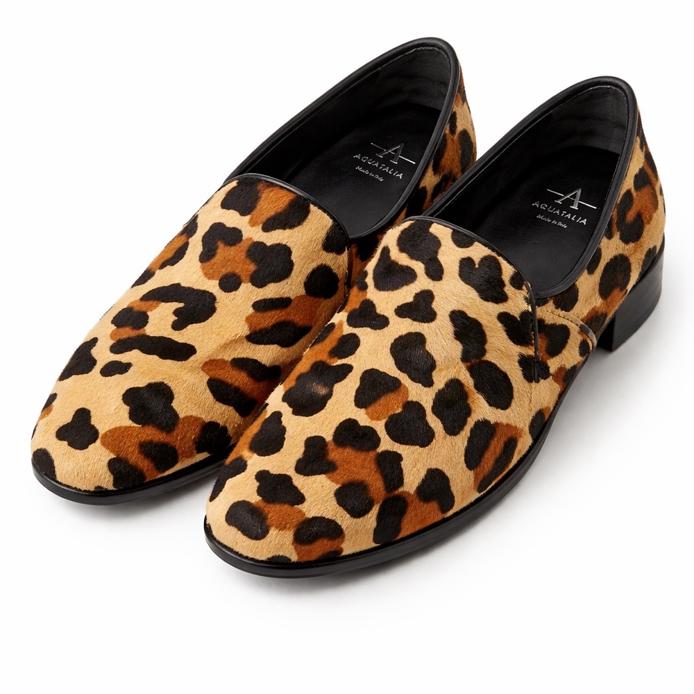 Aquatalia Leopard-Print Slip-On Loafers in Tan and Black